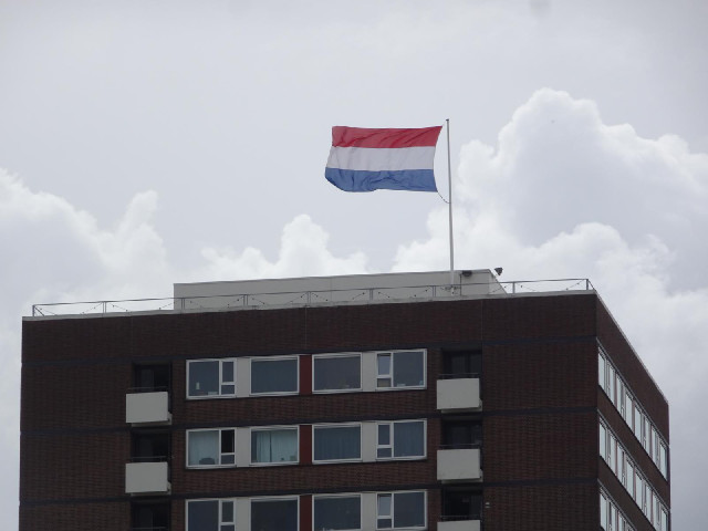 The first Dutch flag that I've seen, and it's a big one.