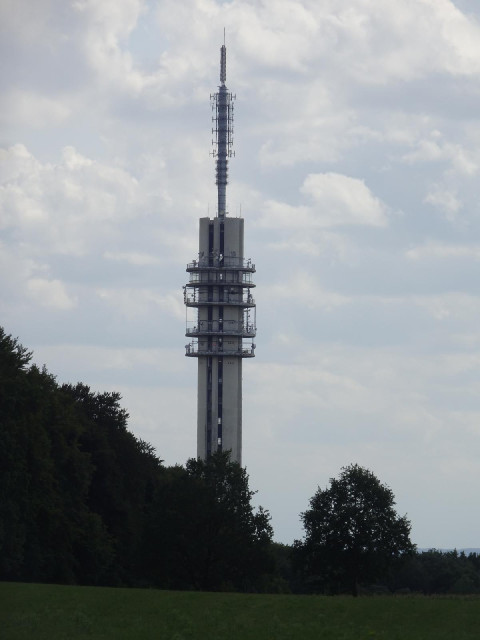 A communications tower.