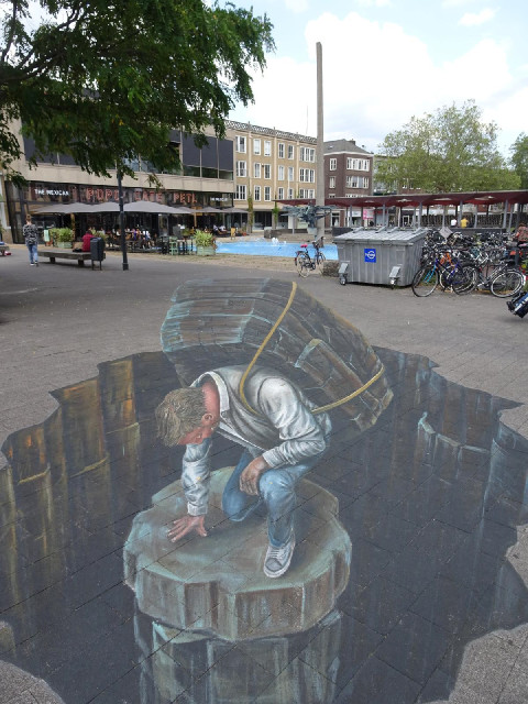 Anamorphic pavement art.