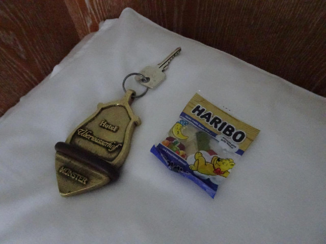 The room comes with a very small complimentary bag of sweets.