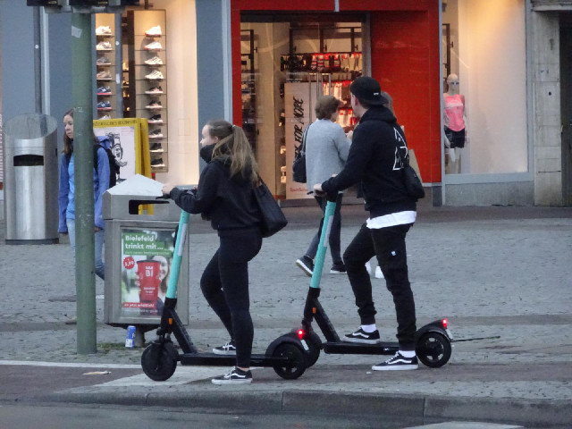 Bielefeld has the same scooters as Mnster. They are obviously electric because the riders don't pus...