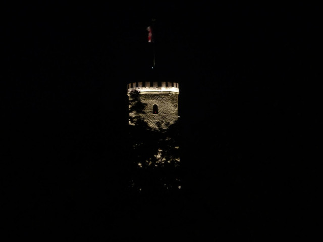 Sparrenburg Castle tower at night.