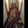The corridor carpet has a road theme.