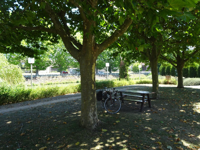 A rest area in Chatillon-Coligny. I managed the previous 10 miles in one hour, which matches my typi...