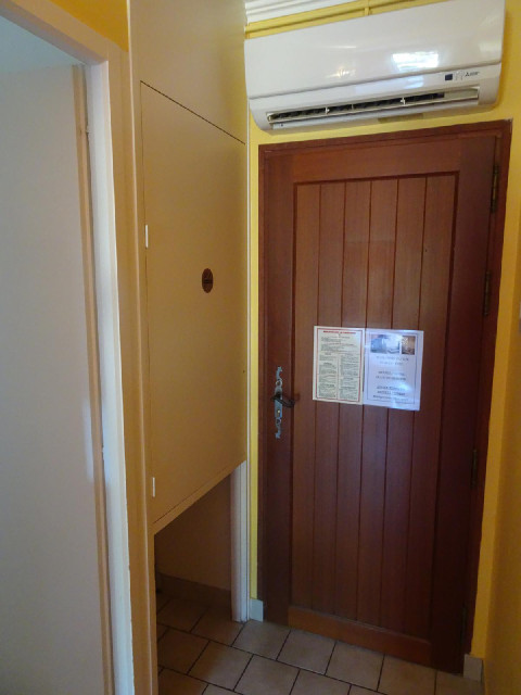 It also has this mysterious locked cupboard, with a space underneath it where I could store things i...