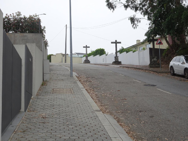 This road is very steep and lined with crosses.