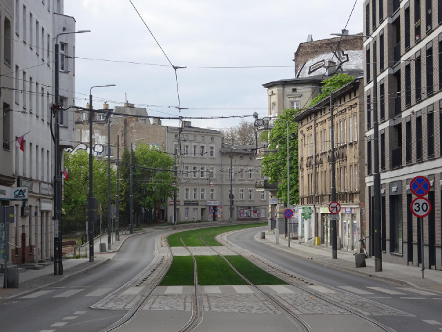 Here, the tram lines are also a grassy strip.