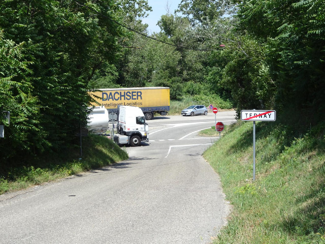 The sign is on the corner of the main road. Incidentally, the River Rh&ocirc;ne is just beyond the t...