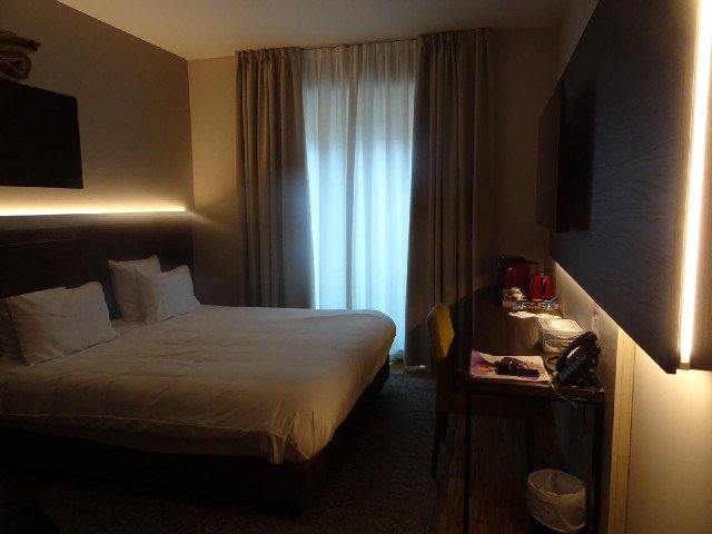 The room is swanky and modern. Unfortunately the view from the window is just a brick wall.