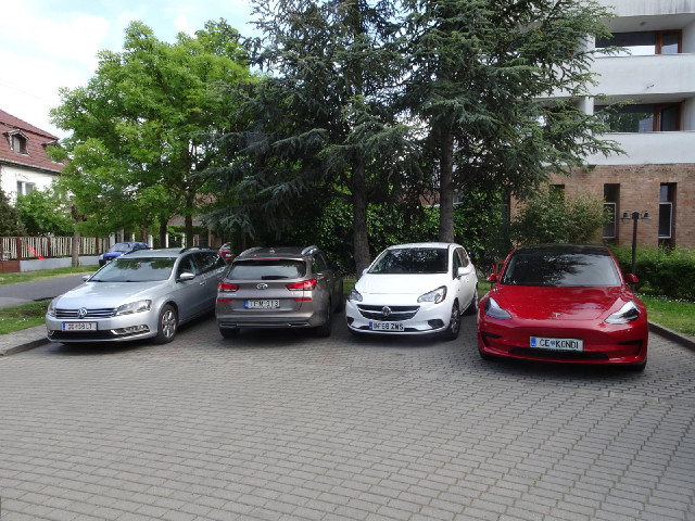 Getting into that parking space at the hotel was tricky, mainly because the Tesla isn't pointing in ...