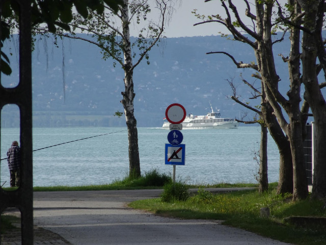 Looking down a road towards the lake, I caught a glimpse of that large boat.