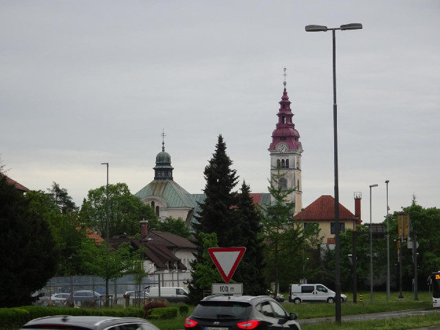 I'm now heading back into Ljubljana. I could see that church tower earlier from across the fields.