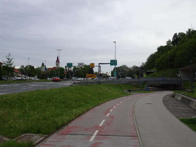 The bike path avoiding a motorway junction.