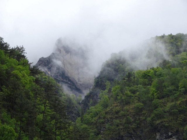 Mountains and clouds.