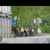 Some cyclists in the town of Arreau.