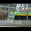 Here's a tram with flags flying.
