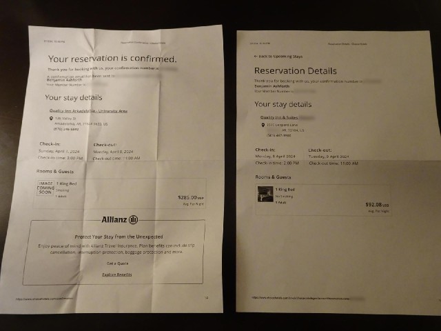 Here are my reservations for tonight and tomorrow night, which are the nights at the start and end o...