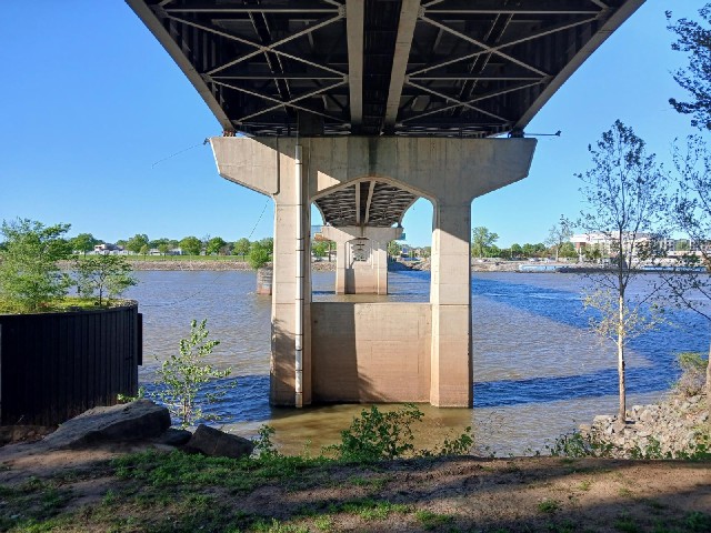 Under the Main Street Bridge, which I will be crossing later.
