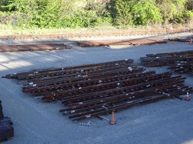 Spare sections of railway track.