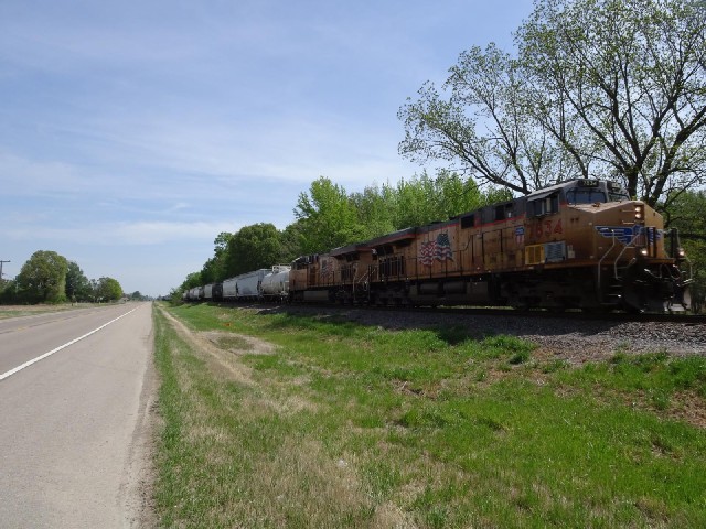 Here's a rare sight: a train heading South.