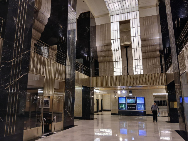 The art deco lobby of the Board of Trade Building. Apparently the vertical black columns are meant t...