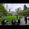 Bryant Park. The low building at the far end is the New York Public Library.
