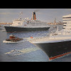 To queue for the main information desk, I was standing next to this painting of the Queen Mary 2 and...