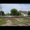 Crossing railway lines near the station.