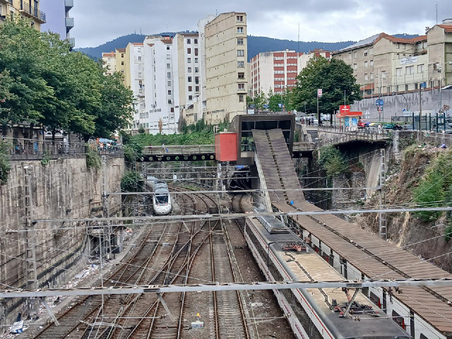 Trains outside the main station.