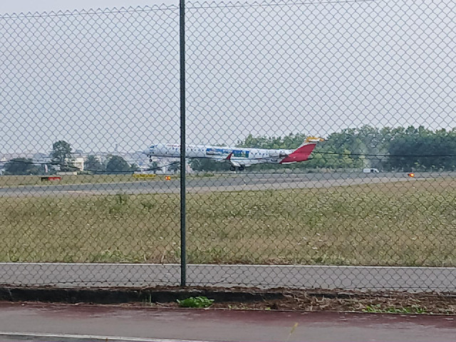 A plane landing.