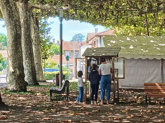There is a little book exchange box in the square.