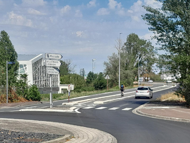 The next section of road goes through a motorway junction so, quite sensibly, the cycle lane is in t...