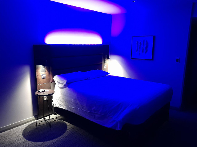 My second bedroom of the evening. This is one of the lighting options. Fortunately there are others.