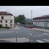 Looking back down the road to the pedestrian border bridge from the French side.
