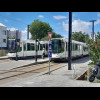 Trains waiting at the end of a branch of the Nantes tram network.